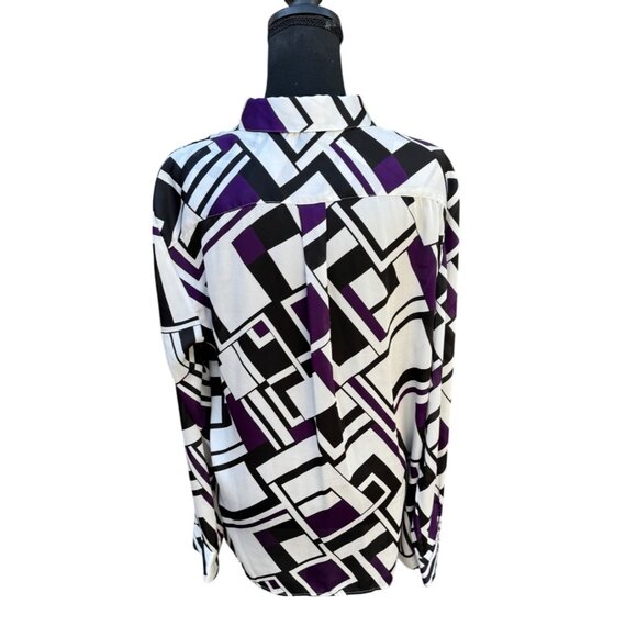 Lauren Ralph Lauren Womens Geometric Print Button-Up Blouse XL Office Old Money - Picture 2 of 12